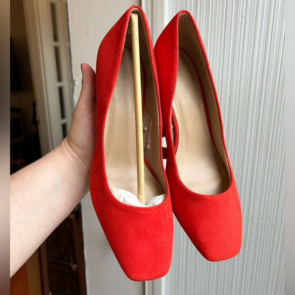 🧡 H&M Orange Faux Suede Block Heels Size 39 (8.5) - Picture 4 of 8